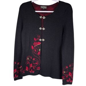 Classic alpaca women’s size medium black red floral knit Baby Alpaca Cardigan
